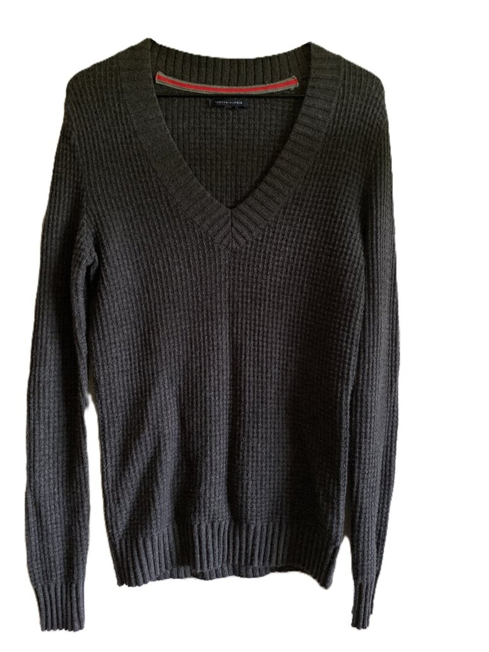 Tommy Hilfiger Cotton, Wool Sweater V-Neck Grey Size M
